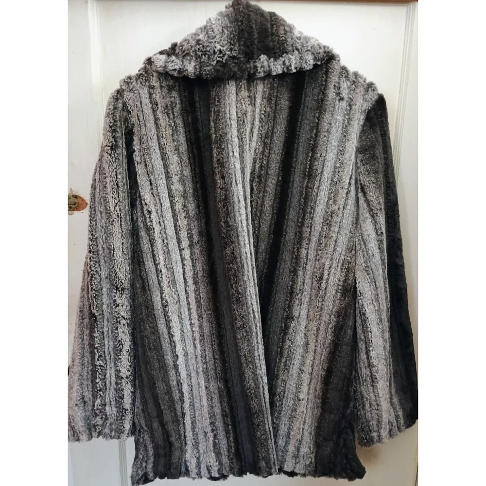 Montanaco Gray Faux Fur Zip Jacket Coat Women's Medium